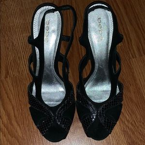 Bebe Zabrina suede snakeskin